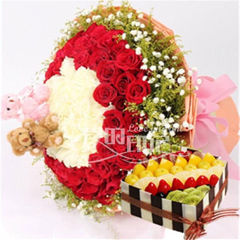 【爱的印记系列】鲜花速递 红白玫瑰花束生日蛋糕 鲜花蛋糕图片,高清实拍图-苏宁易购